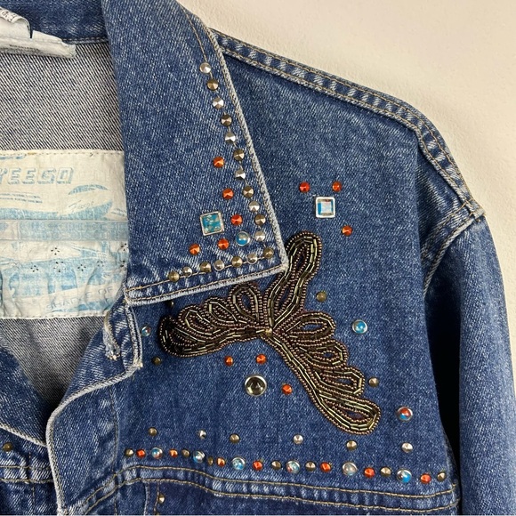 Freego Western Vintage studded beaded Jean denim jacket size: M - Picture 3 of 14